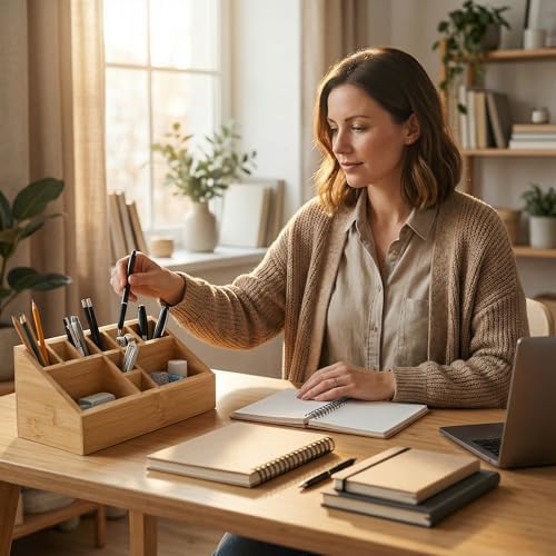 2 Pack Small Bamboo Art Supply Organizer Pen Holder - Image 4