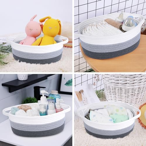 ABenkle Small Basket with Handles, Boho Decorative Rope Woven Dog Cat Toy Storage Bin Shelf Storage Organizer, Easter Christmas Gift Basket, 12"x8"x5" - Image 6