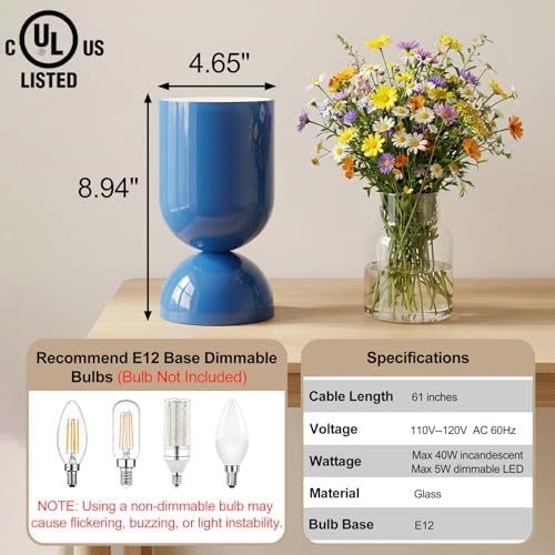 8.9" Dimmable Modern Glass Table Lamp with Dome Base, Glossy Blue - Image 2