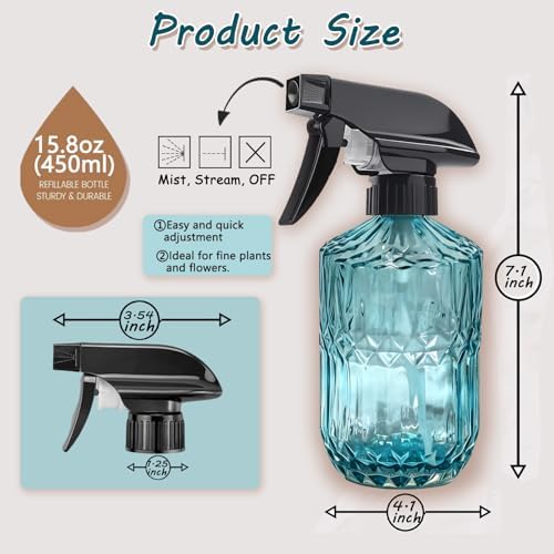 Glass Water Spray Bottle, 15oz Blue, Adjustable Nozzle, 2PCS - Image 3