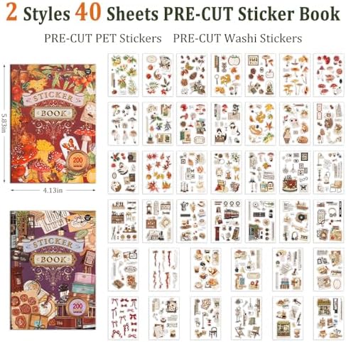 2 Sets 40 Sheets Stickers for Scrapbooking, Self-Adhesive Scrapbook Stickers Supplies Journal,Plants Flowers Vintage Aesthetic Sticker Art Diary Card Craft Gifts Notebook,Autumn&City - Image 2
