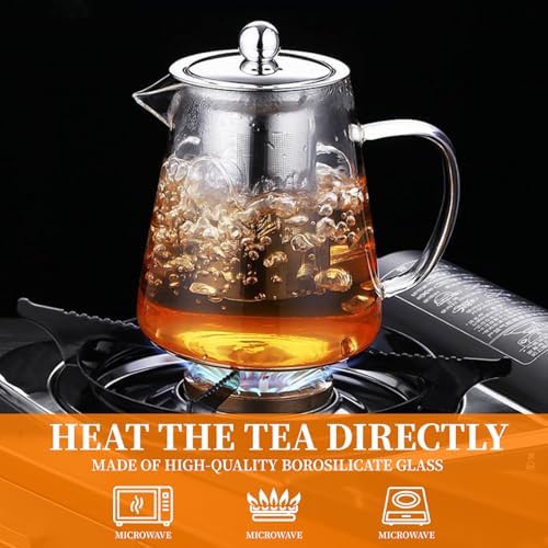 Glass Teapot with Stainless Steel Infuser, Borosilicate Tea Kettle, Clear Tea Maker for Loose Leaf Tea (950ML) - Image 5