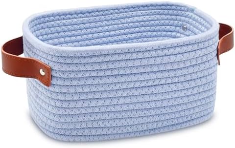 ABenkle Small Storage Basket, Mini Baskets with Handle, Cute Cotton Woven Baskets for Shelves, Boho Decorative Toy Storage Bin for Nursery, Spa, Empty Gift Basket - XS, Blue by ABenkle