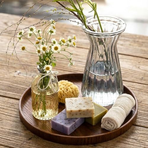 Round Trays Home Decor, 11.8" Large Round Wood Tray for Ottoman, Large Tray for Ottoman Coffee Table Candle Holder, Wooden Serving Decorative Trays for Home Kitchen Office Organizer - Image 3
