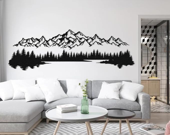 NORTH KAISER Metal Wall Art - Mountain & Forest Metal Wall Decor - Large Wall Sculpture for Rustic Home Living Room Bedroom Indoor/Outdoor (Black, 70.9'' x 23.2'' / 180 x 59 cm)