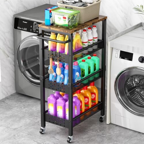 Vivihomety 4-Tier Laundry Utility Rolling Cart with Wheels, Metal by EndlessStorage