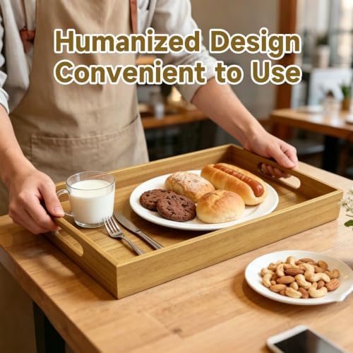 17 x 12 Inch Acacia Wood Large Serving Tray with Handles - Image 4