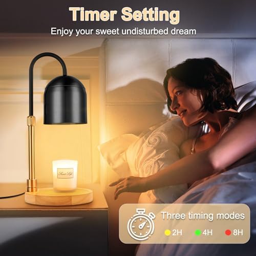 Candle Warmer Lamp with Timer,Electric Candle Warmer with Dimmer Adjustable Height, Electric Wax Melt Warmer for Scented Jar Candles Vintage Home Decor,2/4/8H Timer 2 Bulbs, Black, SKTL-3001 - Image 2