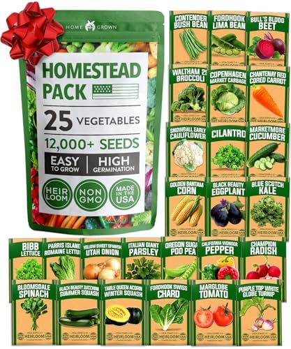 HOME GROWN 25 Variety Survival Seed Vault 12,000+ Heirloom Non-GMO Vegetable Seeds for Planting, High Germination, Family Garden Starter Kit, Tomatoes, Peppers, Carrots, Beans, Kale, Indoor Outdoor by HOMEGROWN