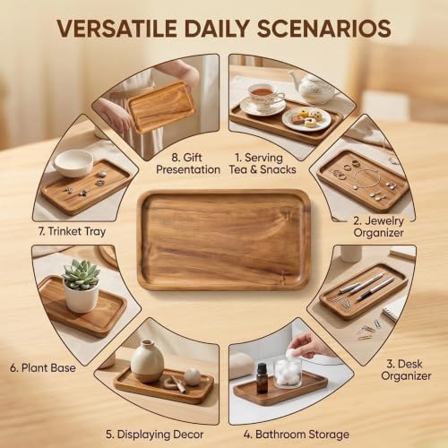 7.2 x 4.09 Inch Mini Wooden Platter,Rectangle Decor Serving Tray - Image 6