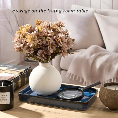 10"×6"×1" Bathroom Vanity Tray for Countertop- Ceramic Decorative Organizer Tray for Dresser Tops, Toilet, Perfume, Sponge Holder Soap Dish Dispenser for Kitchen Counter- Kiln-Transformed Blue - Image 6