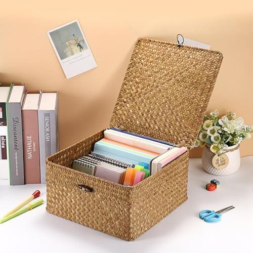 Hipiwe Wicker Basket with Lids, Seagrass Handwoven Storage Bins for Shelves - Image 5