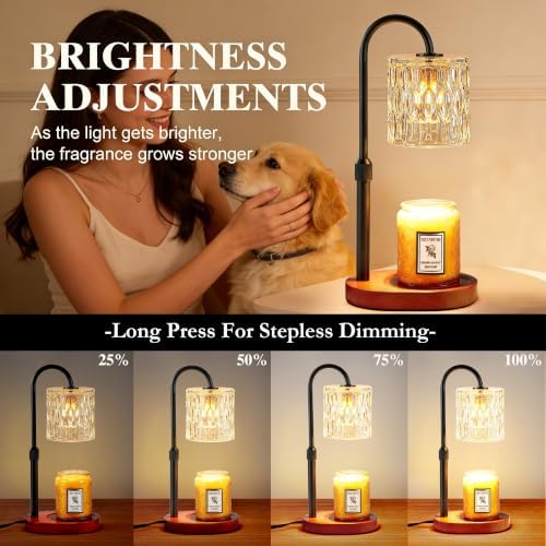 Dreamholder Electric Candle Warmer Lamp with Timer, Dimmable Candle Lamp with Adjustable Height, Wax Melter for Jar Candles Wood Base Floral Home Decor Gifts for Women Mom, Walnut Wood - Image 3
