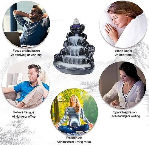 Ceramic Waterfall Incense Burner, Backflow Incense Holder, Incense Cone Burner for Yoga Meditation and Home Decor (Lotus Leaf) - Image 4