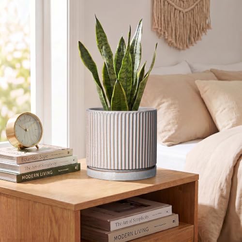 Ceramic Pots for Plants, 6 Inch Plant Pots with Saucer, Grey - Image 4