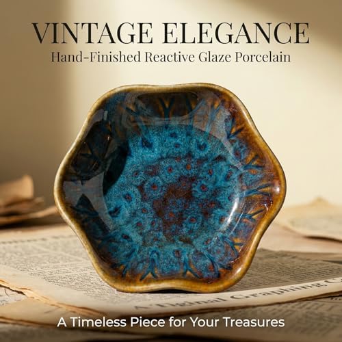 Vintage-Inspired Ceramic Jewelry Dish – Handcrafted Floral Trinket Trays in Luxe Glazed Porcelain | Antique-Style Ring Holders for Vanity & Dresser Décor (1, Kiln transformed lotus, peacock green) - Image 2