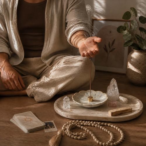 Pinehaven White Lotus Incense Holder – 5.5 Inch Hand-Sculpted Ceramic Ash Catcher with Brass 9-Hole Insert for Sticks, Cones, Sage – Zen Home Décor, Meditation Gift (White) - Image 3