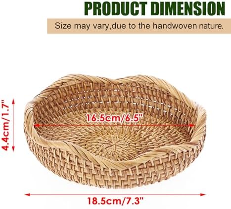 Hipiwe Round Key Basket Bowl for Entryway 7.3" Small Rattan Serving Tray - Image 2