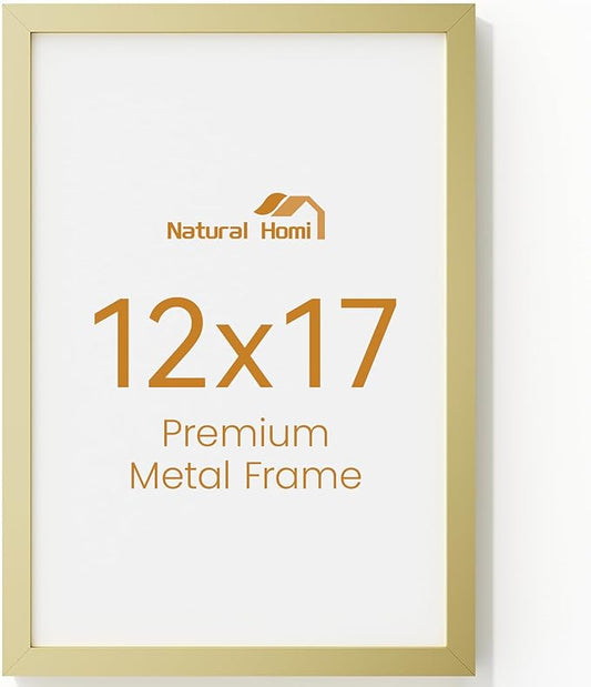 12x17 Aluminum Metal Picture Frame,Tempered Glass Gold Photo Frame 12x17 for Family Photo,Posters,Art,Document to Wall Mount Horizontally or Vertically