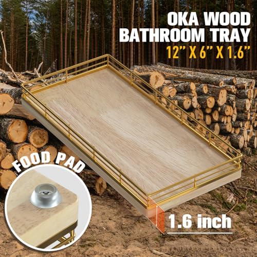 Bathroom Vanity Tray for Countertop, 12" x 6" Oak Wood Toilet Tank Tray - Image 3