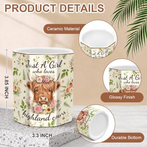 Pen Holder for Desk Ceramic, Desk Organizer for Office, Highland Cow - Image 3