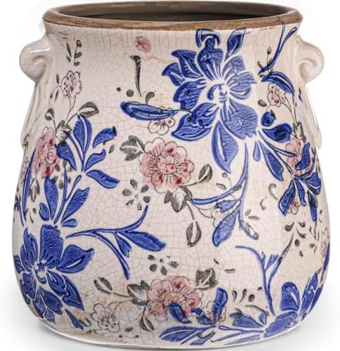 Ceramic Scroll Planter 6.5 Inch, Blue, Red by Unknown