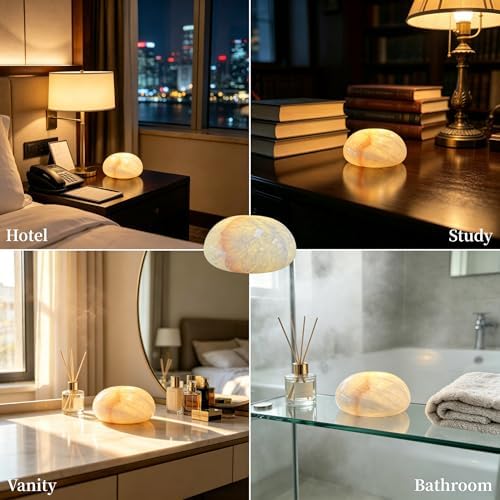 Natural Marble Lamp Cordless Touch Control Night Light 3-Way Dimmable Pat Light LED Ambient Glow Lamp Type-C Rechargeable Portable Stone Bedside Desk Lamp Zen Home Decor(4.72x4.72x2.36in) - Image 7