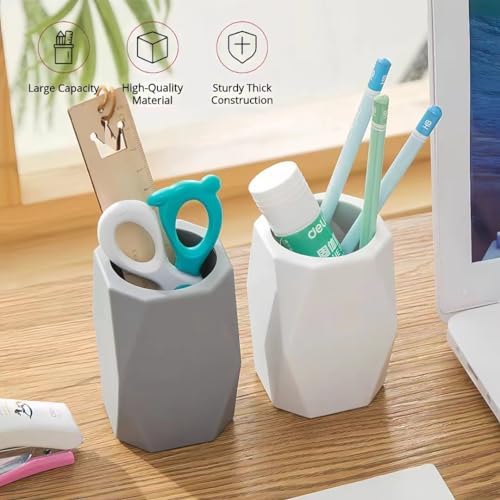 Aesthetic Pen Holder for Desk Cute Office Supplies Cubicle Decor Workspace Accessories Boho Makeup Organizer for Women Girls Pencil Cup Aesthetic Rotating Caddy for Home Office (Polka Dot White) - Image 2