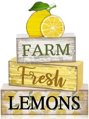 Moucuny 4 Pcs Summer Lemon Decor Summer Wooden Table Decorations by Moucuny
