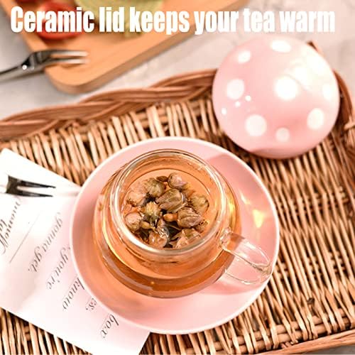 Mushroom Cup Cute Glass Tea Cup with Infuser and Lid Kawaii Mushroom Mug Set Coffee Teapot with Ceramic Coasters 11oz (Blue) - Image 4