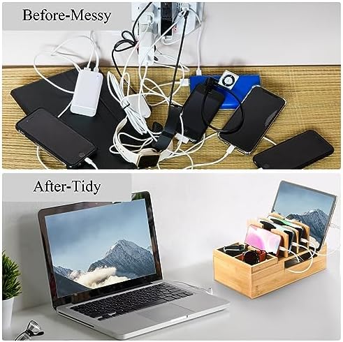 Fasmov Bamboo Charging Station, Charging Stand for Multiple Devices, Electronic Device Desktop Dock Stations Organizer, Cell Phone Docking Stations for Multi Laptop, Tablets, IPads, Watch, Earbuds - Image 7