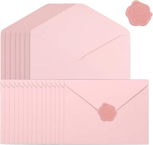 20 Pack Pink Envelopes 4x6 for Invitation, A4 Invitation Envelope with Wax Seal Sticker for Birthday, Weddings, Graduations, Greeting Cards, Baby Shower Invite