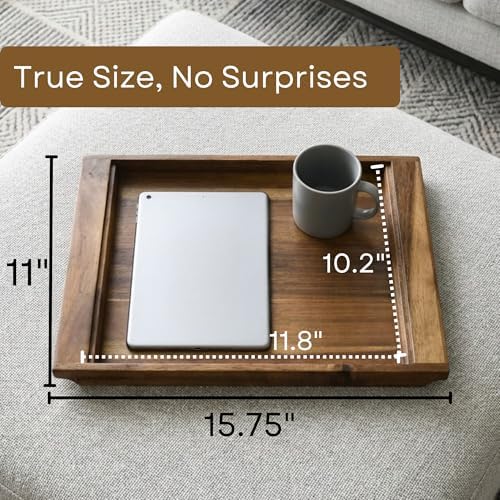 Acacia Wood Serving Tray for Coffee Table, Ottoman Tray Decor, 15.7x11 Inch - Image 4