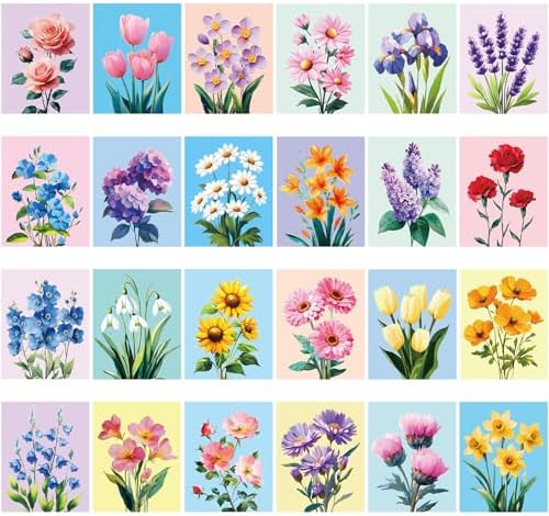 Sherr 24 Pcs Pre Drawn Canvas for Adult, Flower, 8 x 10 Inch by Sherr