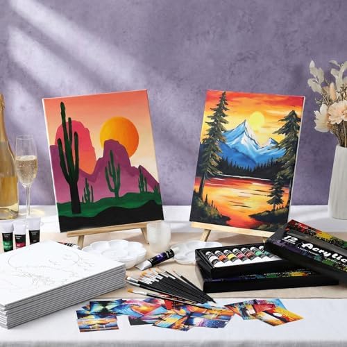 Cholemy 148 Pcs 24 Set Pre Drawn Canvas Paint Kit Adults, Sunset - Image 2