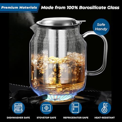 Aquach 85oz Glass Teapot with Infuser, Stovetop Safe Borosilicate Tea Pot - Image 2
