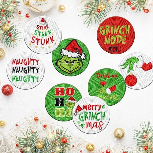 8 Pcs Christmas Diamond Art Painting Coasters Christmas Letter Coasters Funny DIY Diamond Coasters Kits with Holder Diamond Craft Painting Kits Supplies for Winter Gift - Image 6