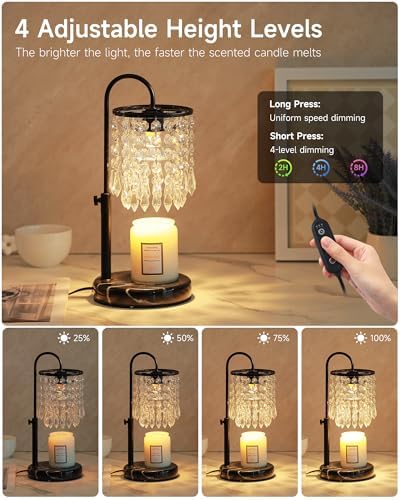 Candle Warmer Lamp with Timer Dimmer and 3 Bulbs, Candle Lamp Warmer with Marble Base for Adjustable Height, Crystal Candle Lamp for Jar Candles, House Warming Gifts Home Room Decor, Black - Image 3