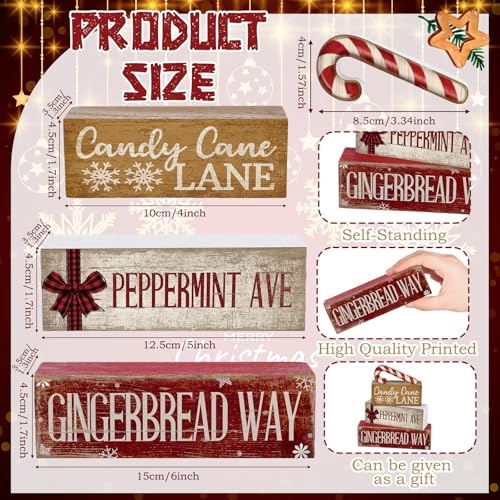 Moucuny 4 Pcs Christmas Table Decor Wooden Candy Cane Decoration Farmhouse - Image 4