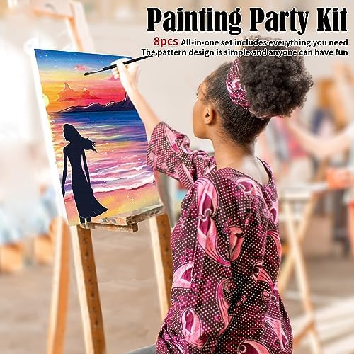 8 Pack Pre Drawn Canvas to Paint for Adults Sip and Paint Kit Party Supplies Art Painting Set Date Night Games for Couples Girls Artist Beginner 4 Themes (8x10) - Image 3