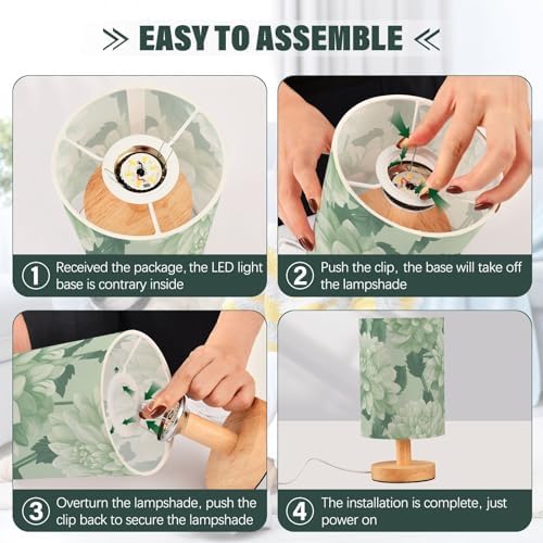 Fustylead Beautiful Light Green Dahlia Bedside Table Lamp for Bedroom, USB Powered Integrated LED Desk Lamp Night Light with Flaxen Fabric Shade for Bedroom Nursery Office Dorm - Image 4