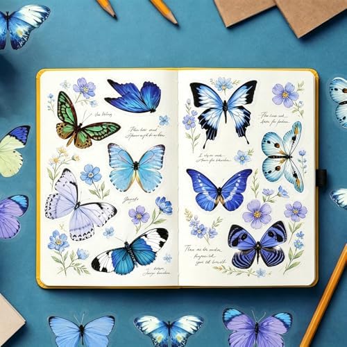 40Pcs Vintage Stickers,Waterproof Transparent PET Aesthetic Decorative Sticker Scrapbooking Supplies for Adult Card Making Letters Planner Junk Journal Water Bottles Art Craft.Blue Butterfly - Image 6