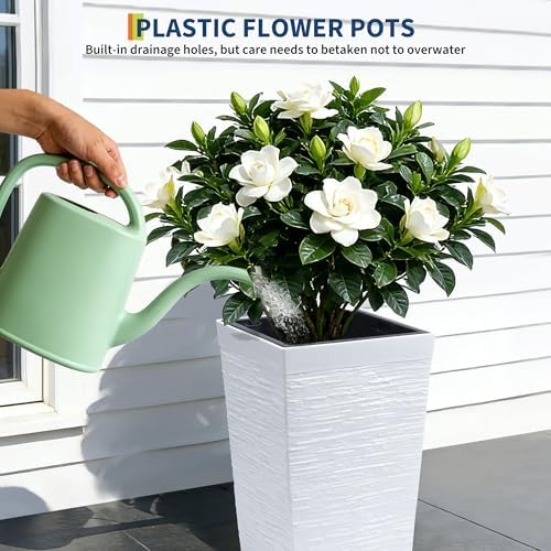 Garvee 16" Tall Planters Set of 2, Self Watering Tall Planters, Outdoor＆Indoor Planter Pots, High Front Porch Planters Pots with Drainage Holes＆Water Level Monitor, White - Image 6