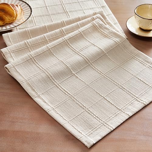 ZeeMart Linen Checked Farmhouse Table Runner, 13x36 Inches Neutral Beige by ZEEMARTONLINE