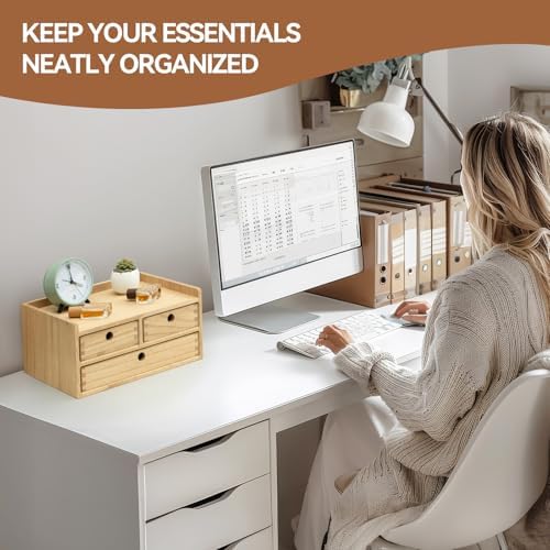 KIRIGEN Wooden Desk Organizer with 3 Drawers and Top Tray Natural DT2D3C-NA - Image 6