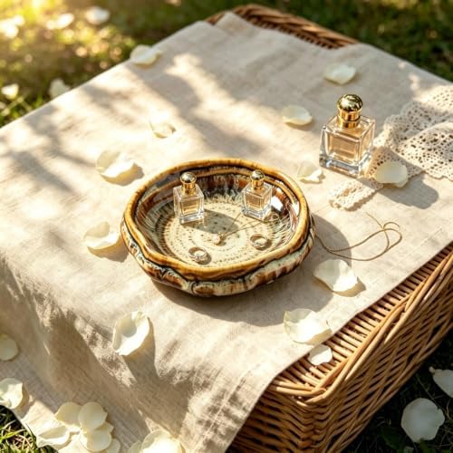 Speckled Ceramic Jewelry Dish, 5 Inch Rustic Footed Ring Dish, Boho Wabi Sabi Trinket Bowl for Rings Earrings Necklaces, Vanity Nightstand Key Tray for Women, Decorative Jewelry Holder Gift - Image 4
