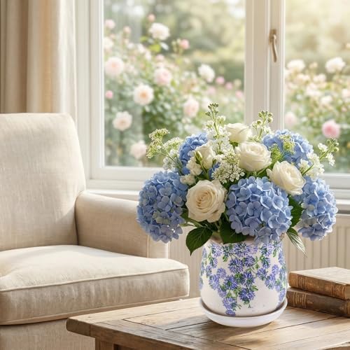 Ceramic-Planters-for-Indoor-Plants with Saucer, 6 inch Vintage Ice Crackle Glaze Plant Pots with Drainage Holes, Decorative Flower Pots for Outdoor Garden Home Decor, Tuscan Pot for Plant - Image 2
