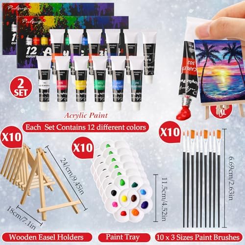 Ctosree 72 Pcs Xmas Paint and Sip Kit for Adults 8'' x 10'' Pre Drawn Canvas for Painting DIY Pre Printed Canvas for Party Favor Afro Acrylic Painting Kit Wood Easel Brushes Date Night Bulk - Image 4