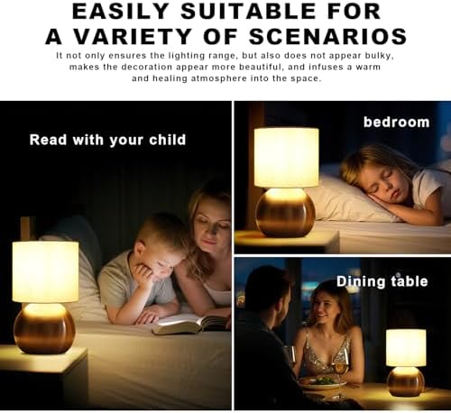 Modern Golden Small Table Lamp with Cotton Linen Shade, 6.2×6.2×10.4 inch LED Desk Light, One-Button Switch for Bedroom, Living Room, Nightstand, Includes Warm Light Bulb - Image 5