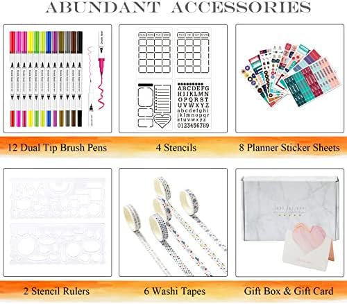 Y&I Bullet Journal Kit - A5 Hardcover Notebook with 184 Numbered Pages, Thick 120GSM Paper, Stencils, Stickers, Pens, Washi Tapes - Dotted Journaling Kit for Beginners (Orange) - Image 4